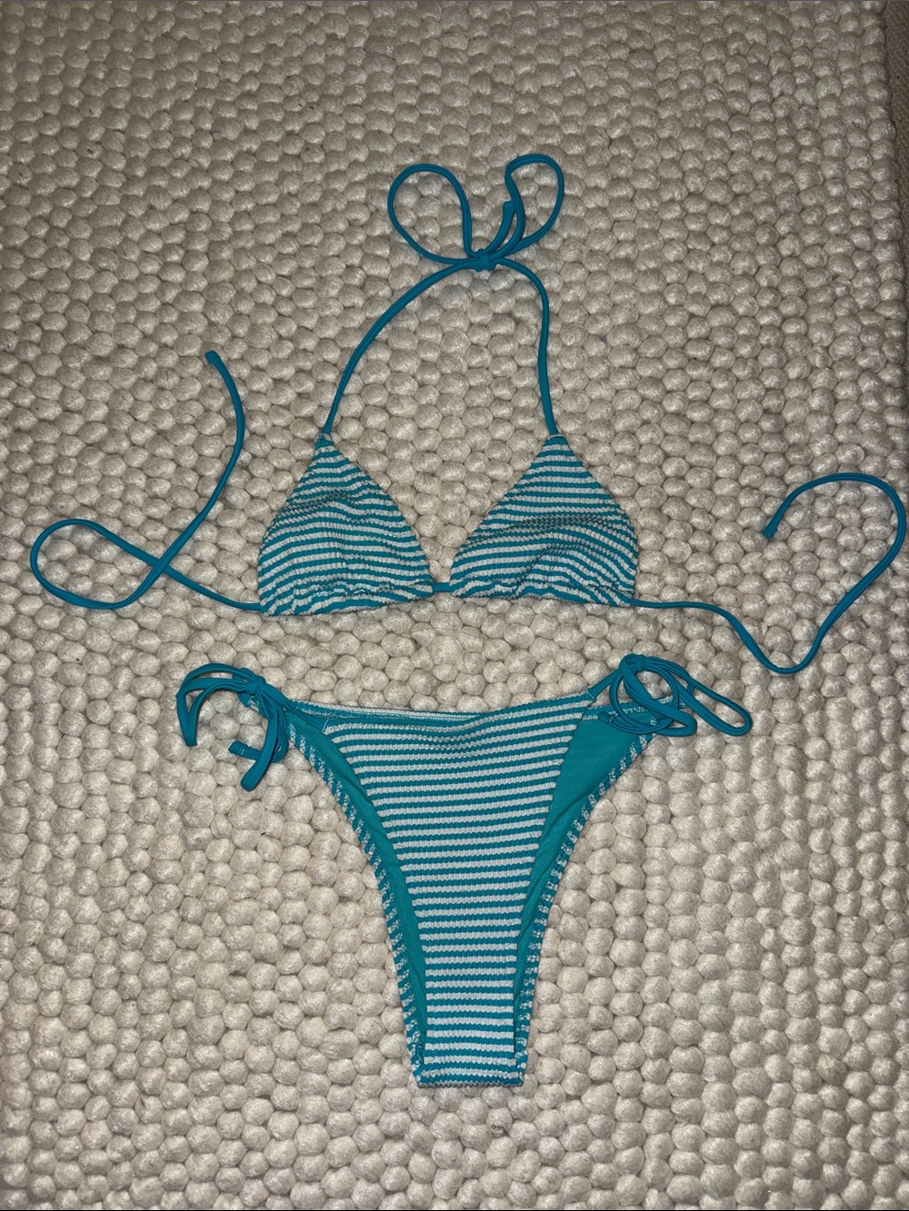Aerie Turquoise & White Striped Bikini Set